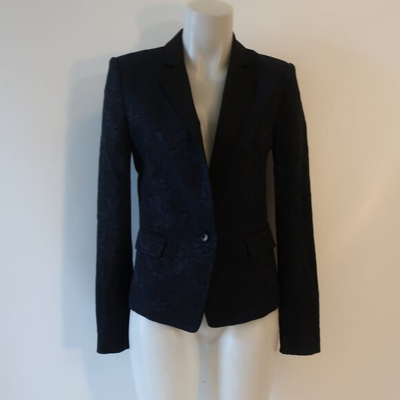 Womens BCBGMaxazria Philipe Dark Navy Black Lace Jacquard Jacket Blazer S - Picture 6 of 10